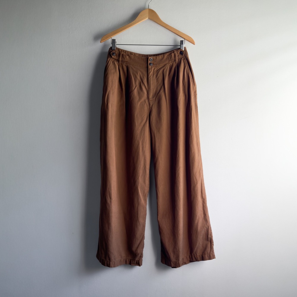 Madewell Harlow Wide-Leg Pant Women 14P Brown Pleated High Rise Trousers Petite